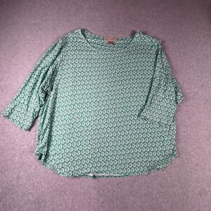 Philosophy Republic Clothing Green Medallion Print 3/4 Sleeve Blouse Top 2X